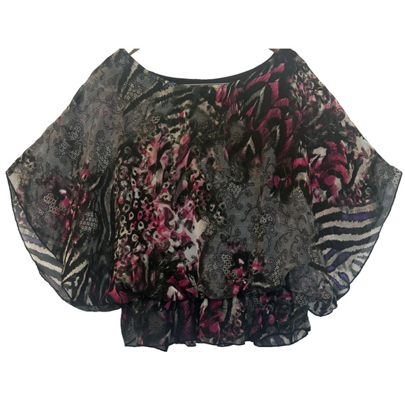 West Kei Vintage Y2K Womens Sheer Paisley Lace Flutter Blouse Size L Whimsygoth - Picture 1 of 11